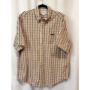 Carhartt Mens Size L Brown Plaid Shirt Cotton Button Up Western Short Sleeve